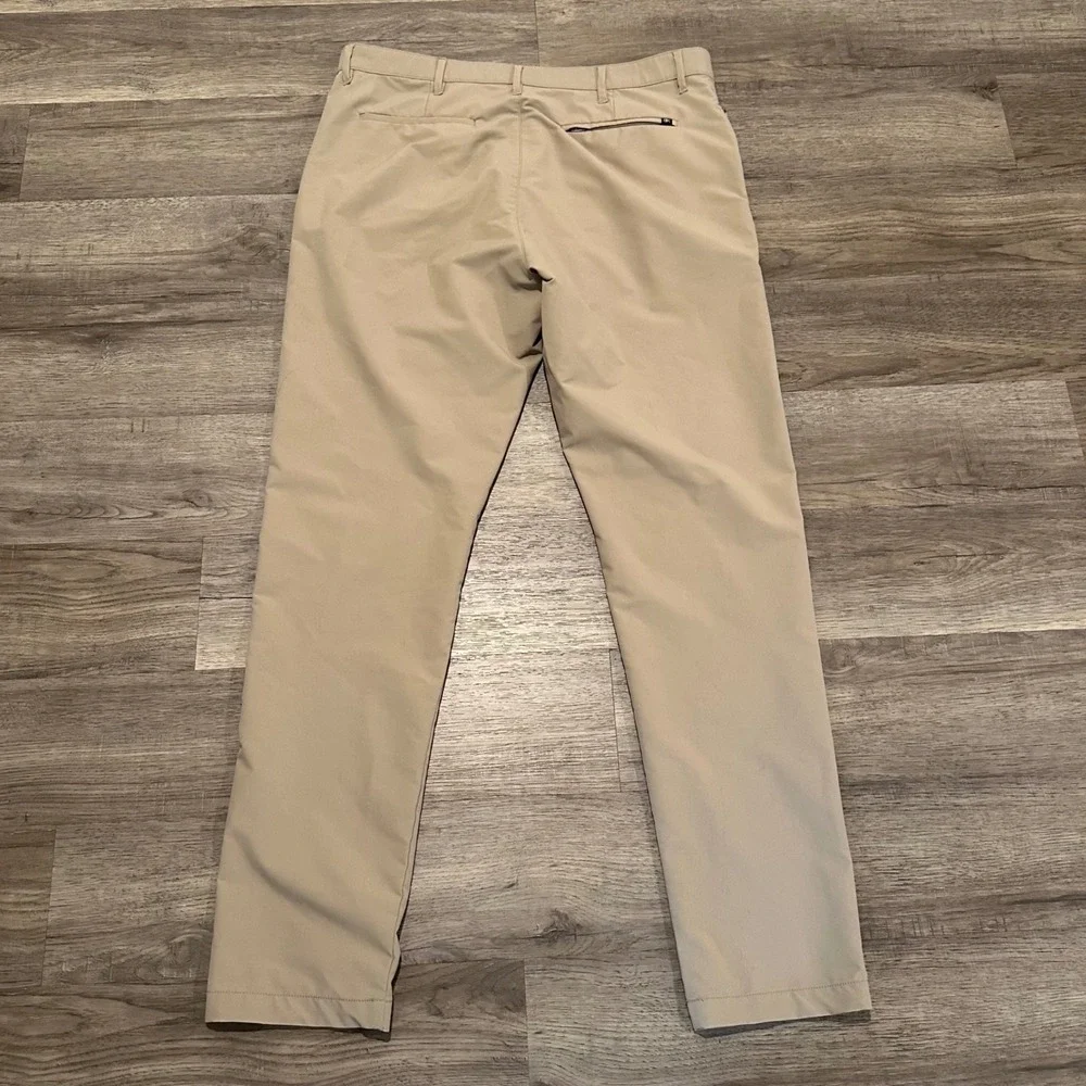 Banana Republic Mens Performance Golf Pants Tan Khaki Chino 38x34 Stretch Zipper